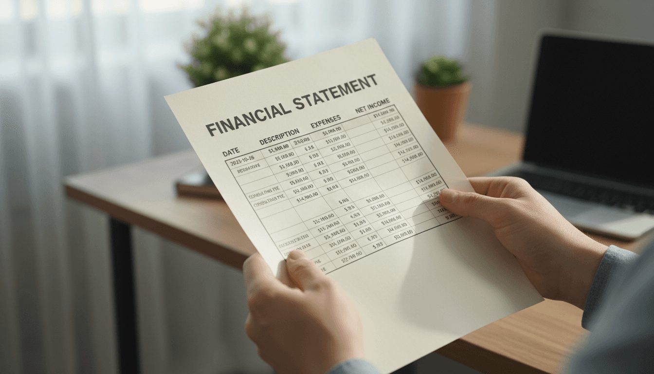 Hands holding organized financial statement with clear bookkeeping data