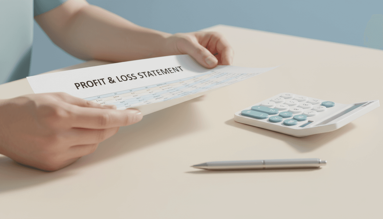 Hands holding organized financial statement with calculator